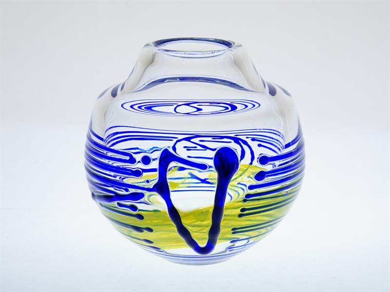 Vázička MOSER organický kobaltově modrý dekor Jiří ŠUHÁJEK