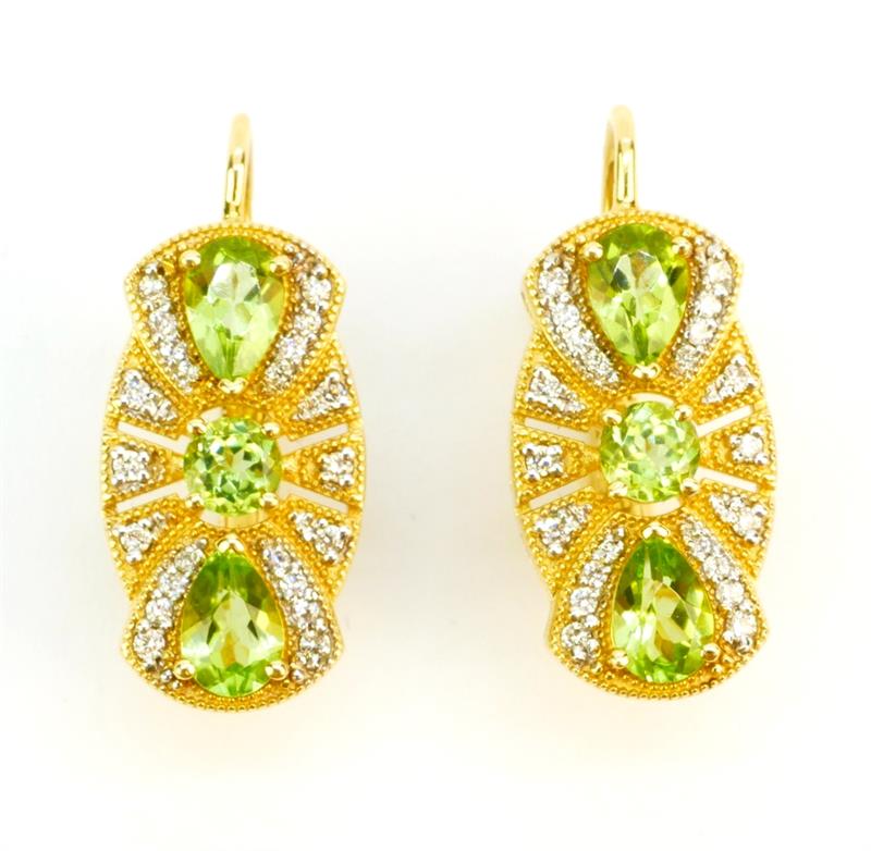 Zlaté náušnice s olivíny a brilianty