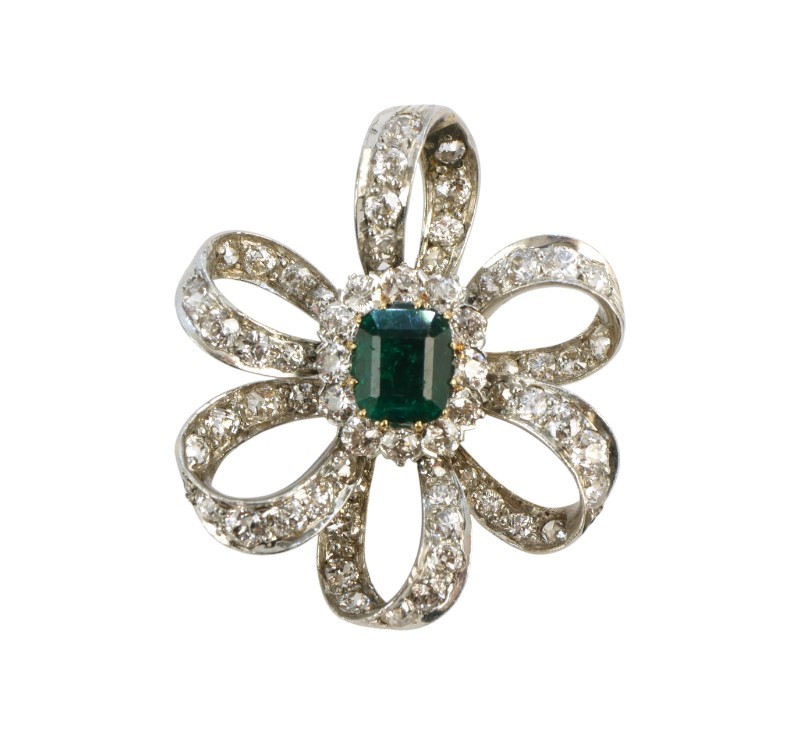 Briliantový závěs se smaragdem