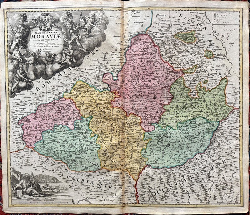 Mapa Moravy, kolem roku 1700, kolorovaná, velká