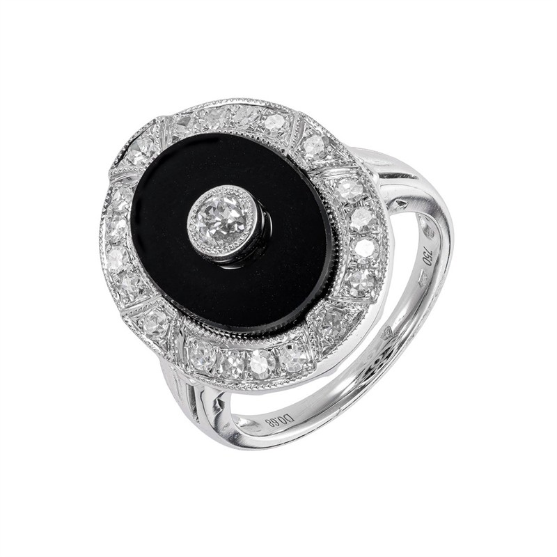 Zlatý prsten s onyxem a diamanty 0,58 ct