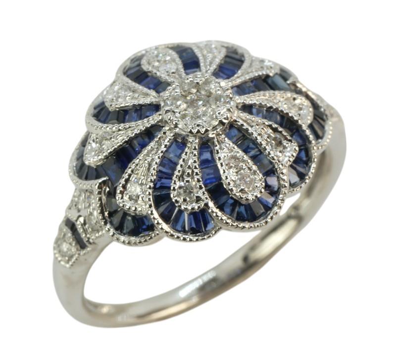 Zlatý prsten se safíry a brilianty