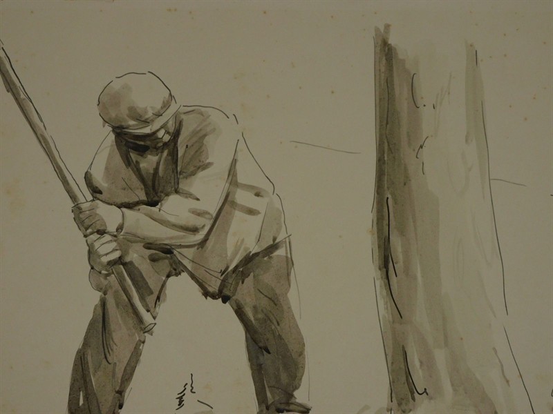 JAN RAMBOUSEK - DŘEVORUBEC, akvarel