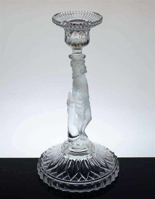 Figurální svícen, velmi staré lisované sklo Svatý Šebestián