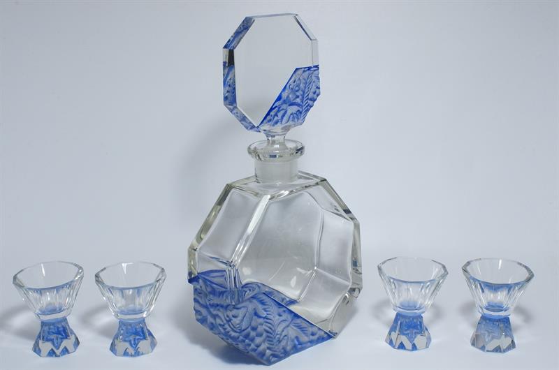 Broušená likérová souprava ART - DECO, Heinrich HOFFMANN