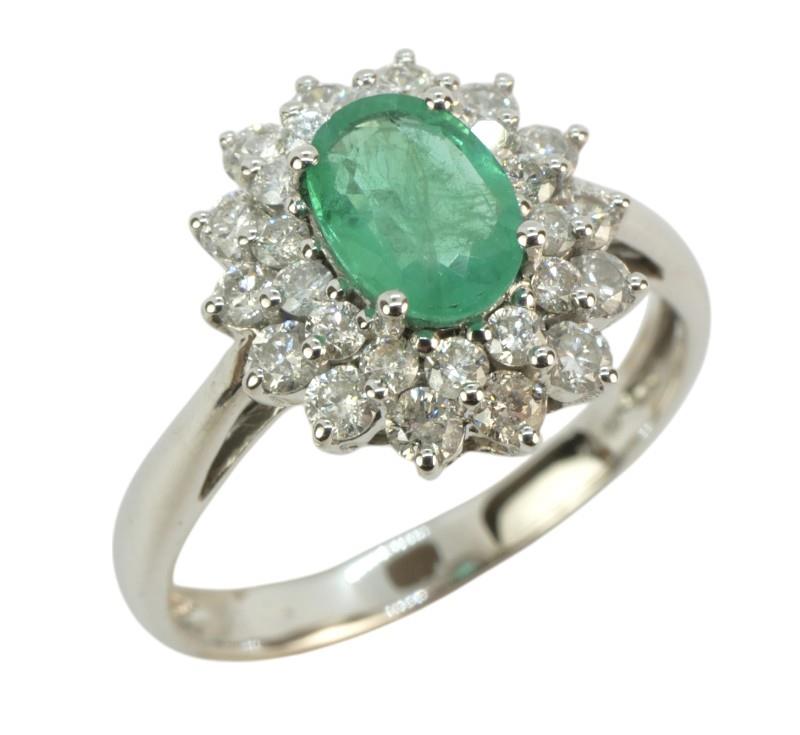 Zlatý prsten se smaragdem a brilianty 0,7 ct