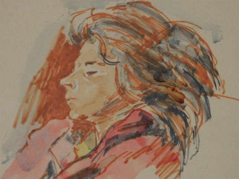 JAN RAMBOUSEK - SPÍCÍ ŽENA a DÍVKA, 2 akvarely