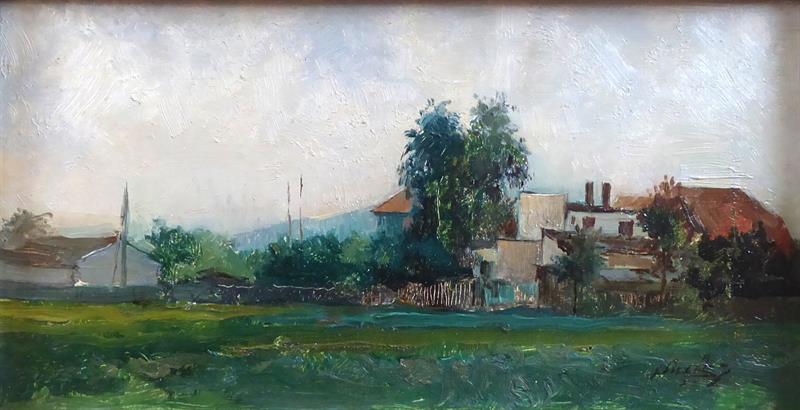 Budovy v travnaté krajině