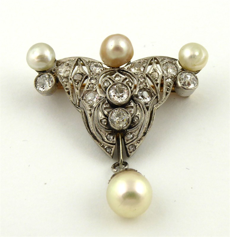 Elegantní brož s perlami a diamanty  - 1,00 ct