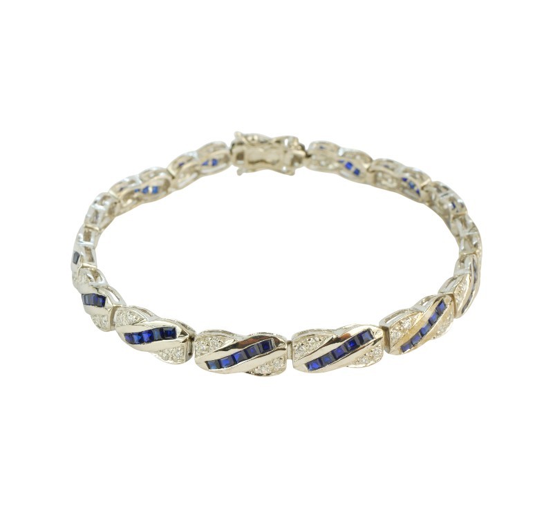 Zlatý článkový náramek s brilianty a safíry