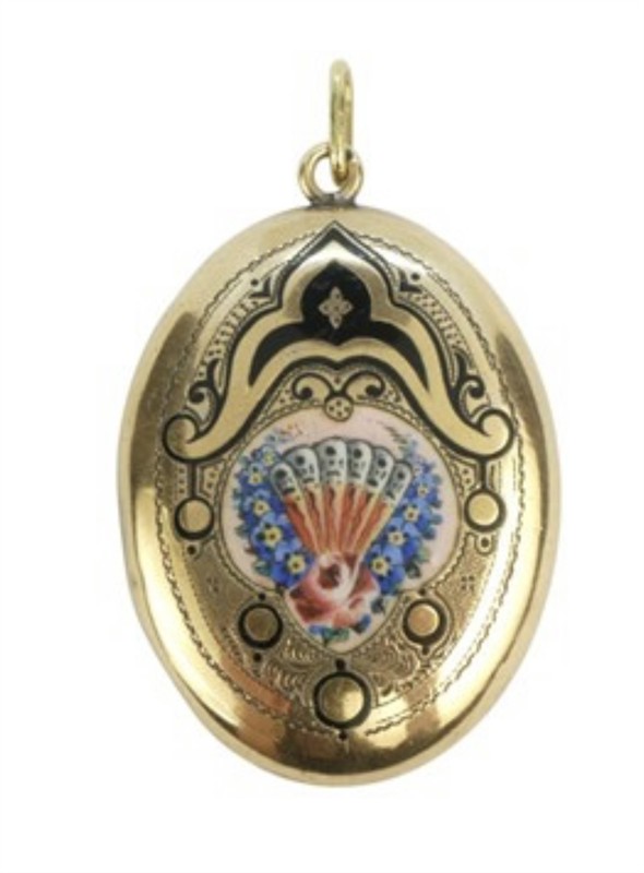 Starožitný pozlacený medailon se smaltem