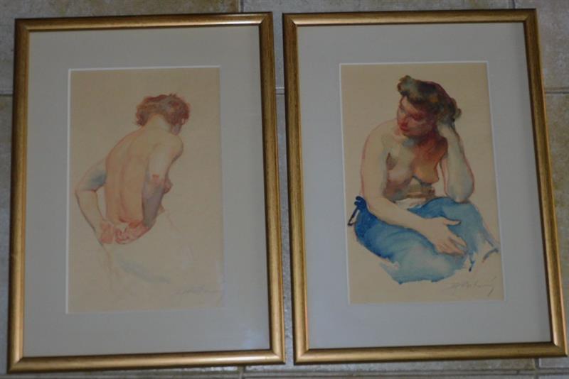 STŘÍBRNÝ - DVA AKTY, akvarely