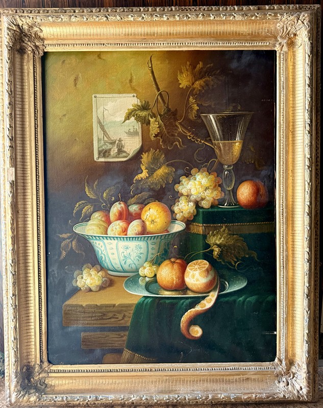 Zátiší, olej na plátně, 19 stol, překrásná malba