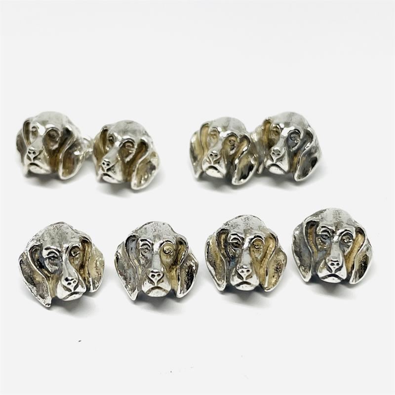 Sada stříbrných loveckých knoflíků s hlavou psa