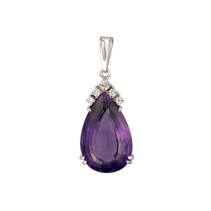 Zlatý přívěsek s přírodním ametystem a diamanty