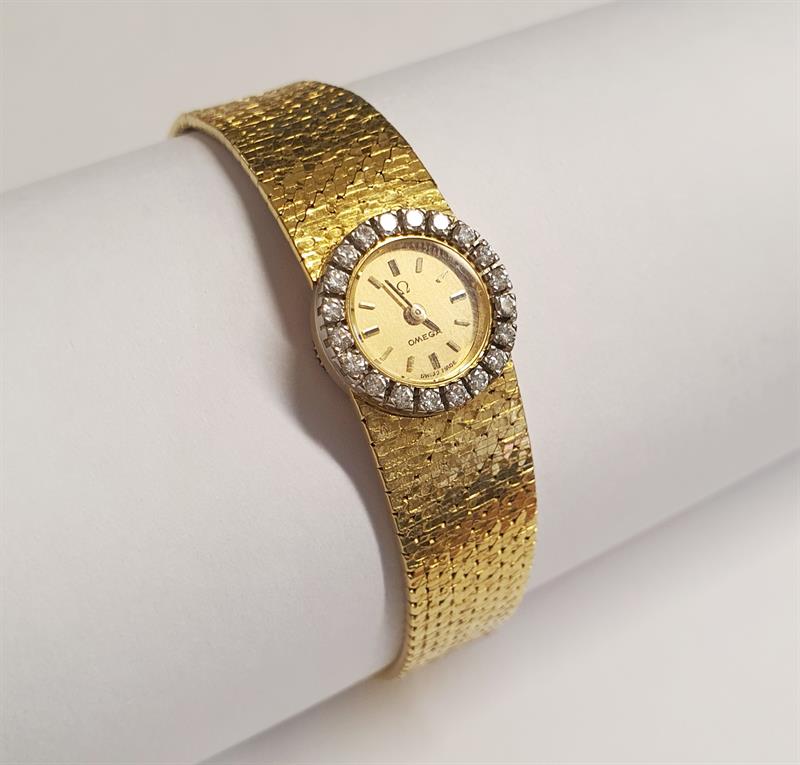 Omega - Zlate plesové dámské hodinky s brilianty