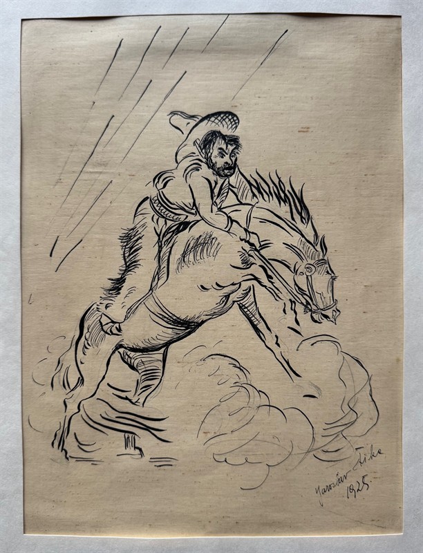 Konvolut 5 kreseb a akvarelů: Štika,Dědina,Hauska…