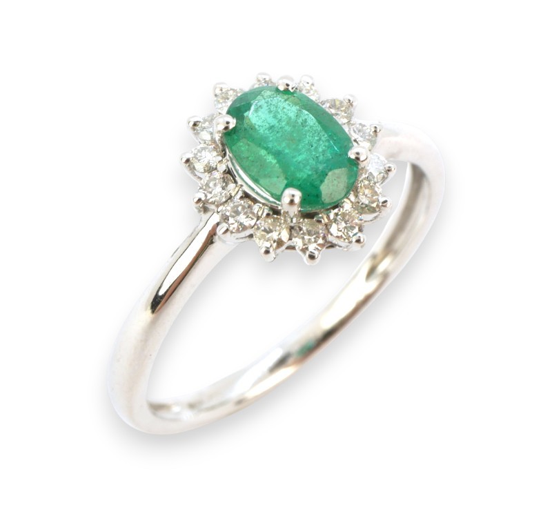 Zlatý prsten se smaragdem a brilianty