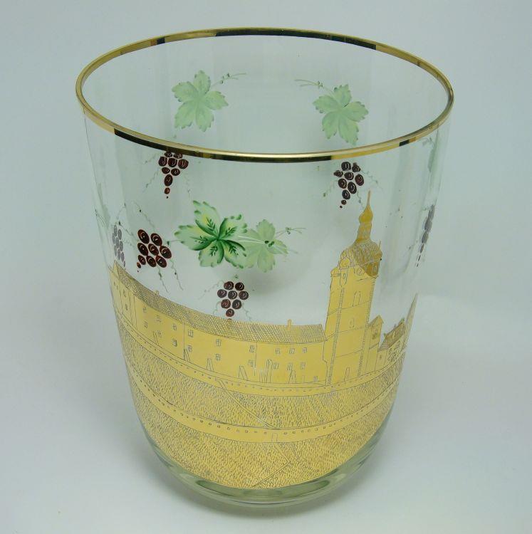 Mělnický zámek - velká váza zlacená, lept a malovaný smalt