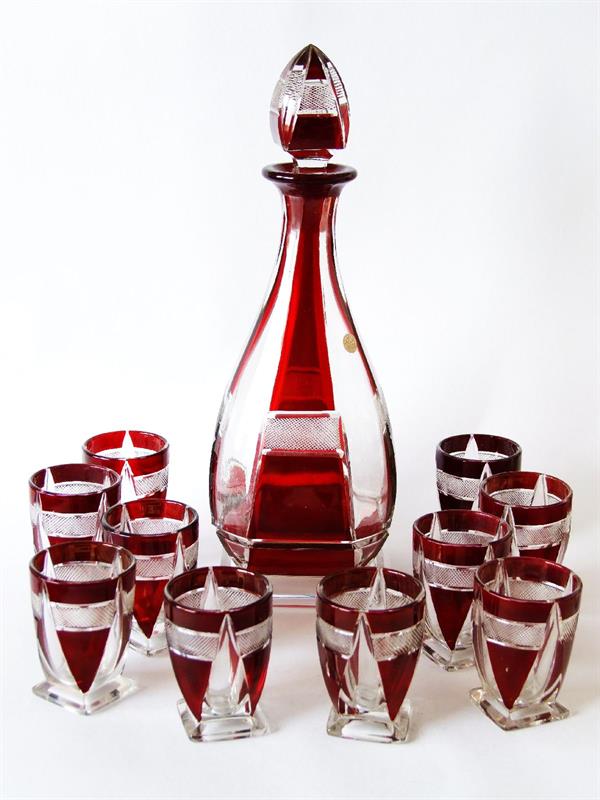 Karafa a 10 štamprlátek, kaménkový brus, Inwald