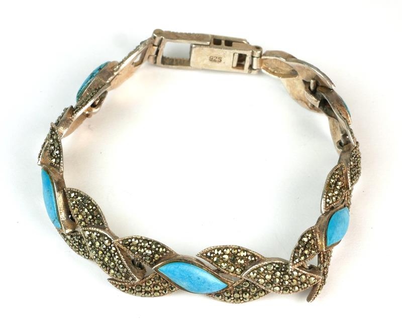 Stříbrný náramek s tyrkysy