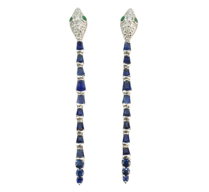 Zlaté náušnice se safíry, smaragdy a diamanty - hadi