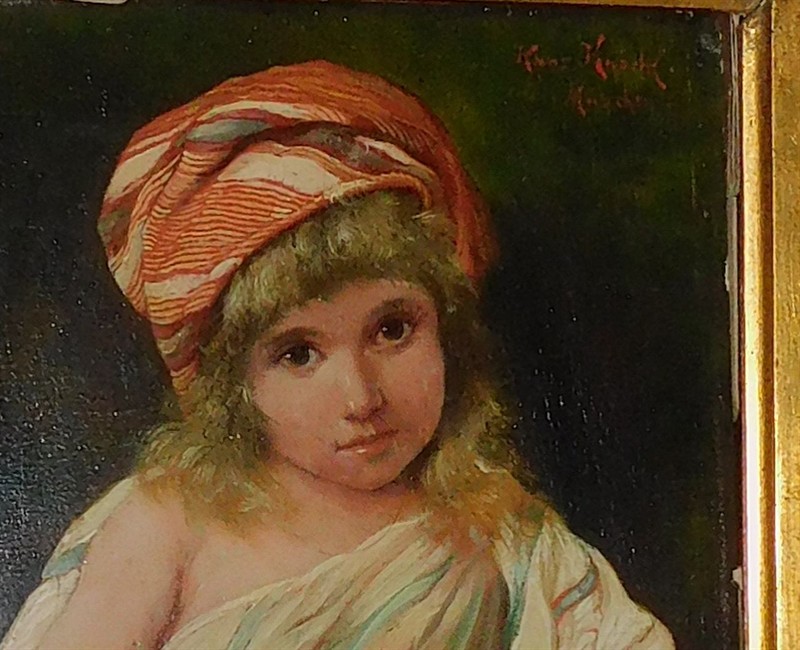 HANS KNOECHL (pražský rodák!) - Děvčátko s růžemi, olej