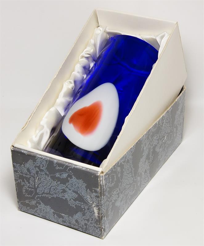 Váza hutní sklo zatavený dekor dárková kazeta Jos. HOSPODKA