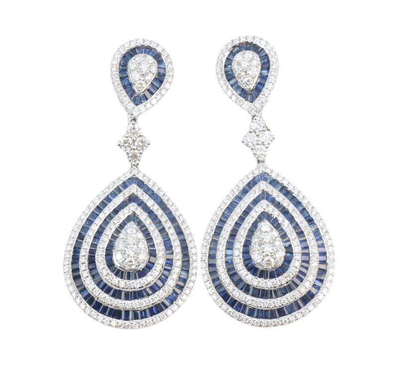 Zlaté náušnice s brilianty a safíry