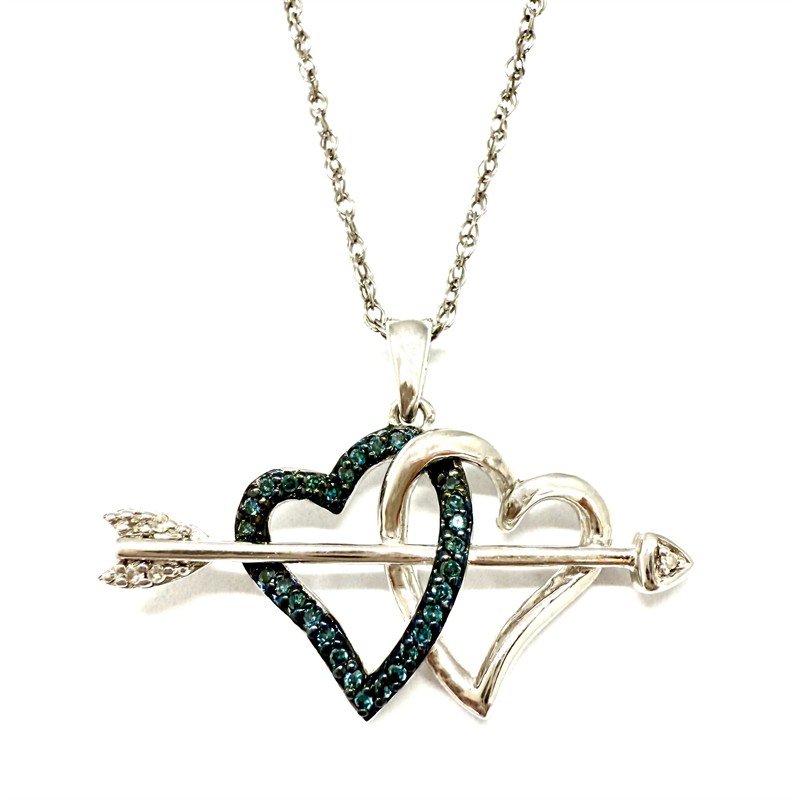 Stříbrný náhrdelník s drobnými diamanty - dvě srdce