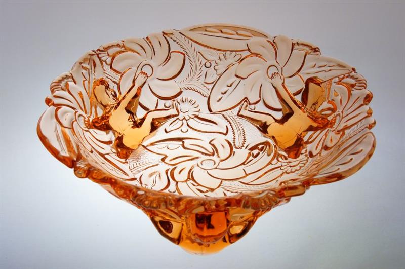 Rosalinová mísa styl ART DECO květinový reliéf s trpaslíky