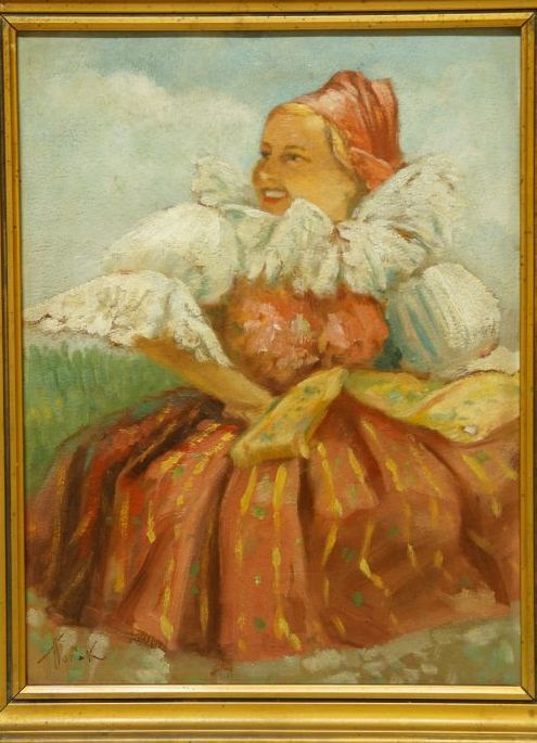 Dívka v kroji - Antonín HORÁK, olej na kartonu
