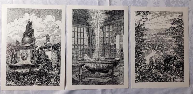 Karlovy Vary, soubor 3 grafik, František Malý *1900