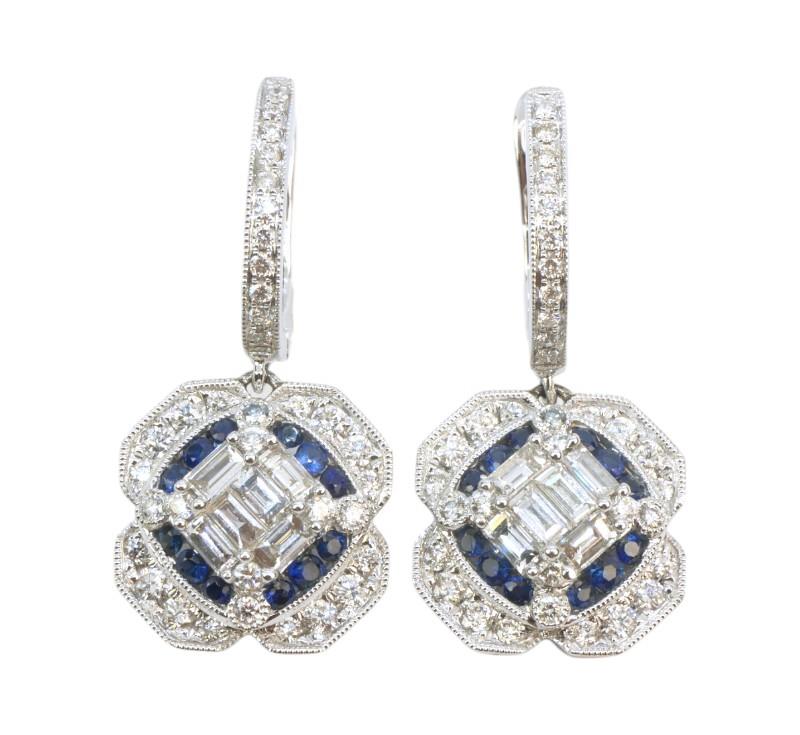 Zlaté náušnice s brilianty a safíry