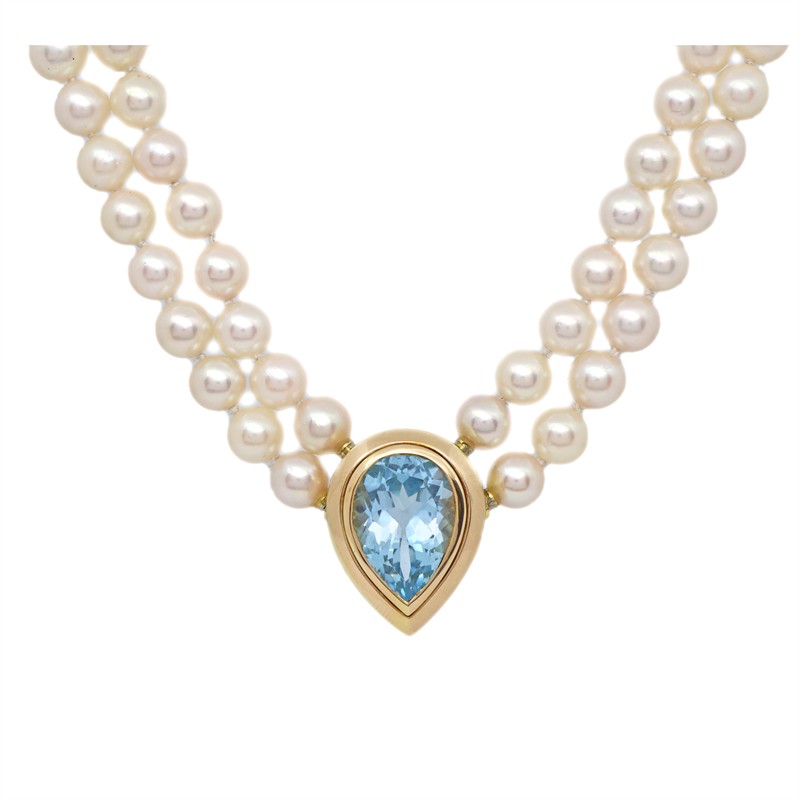 Zlatý náhrdelník s perlami Akoya a přírodním topasem