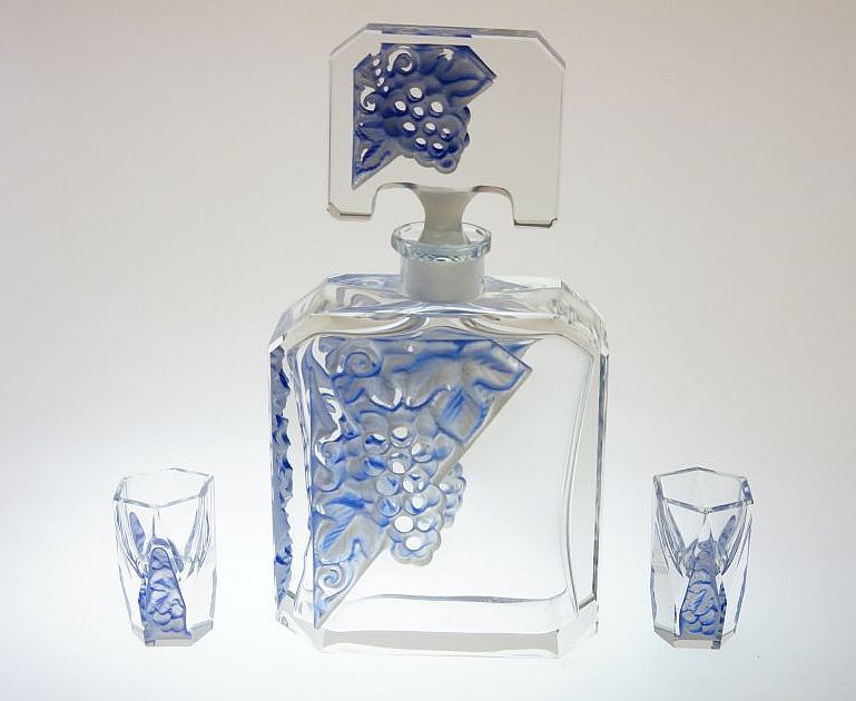 ART - DECO likérová souprava, fazetově broušené sklo R. RICHTER