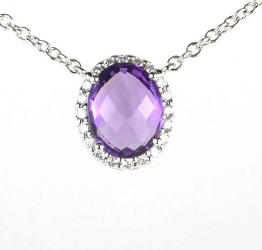 Zlatý náhrdelník s brilianty a ametystem