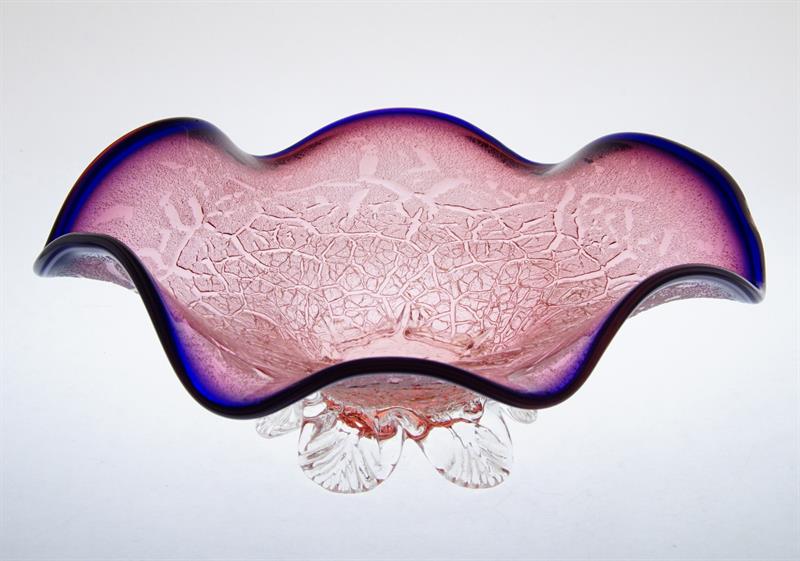 Secesní rubínová mísa s modrým lemováním Pallme Koenig