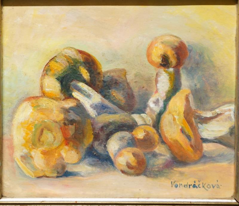 Zátiší s houbami, Marie VESELÁ - VONDRÁČKOVÁ, tempera