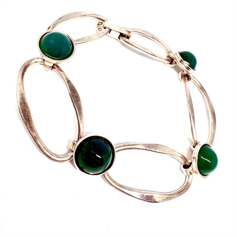 Designový článkový náramek ze stříbra s chryzoprasy