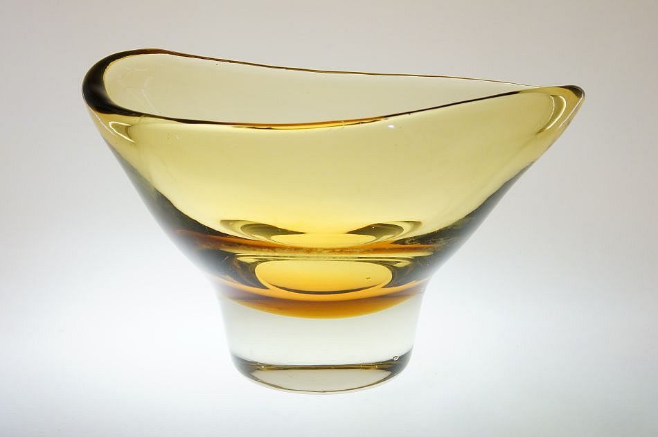 Mísa organických tvarů, ambrové sklo - Milan METELÁK, Harrachov
