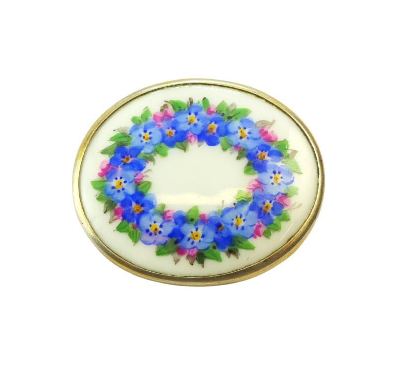 Stříbrná porcelánová brož Míšeň