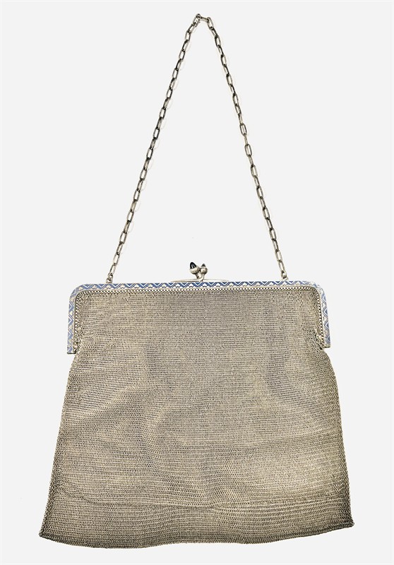 Secesní drátěná kabelka s modrými safíry a smaltem