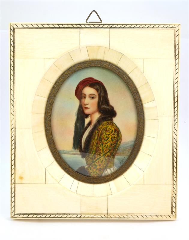 Miniatura - portrét dámy v červeném čepci