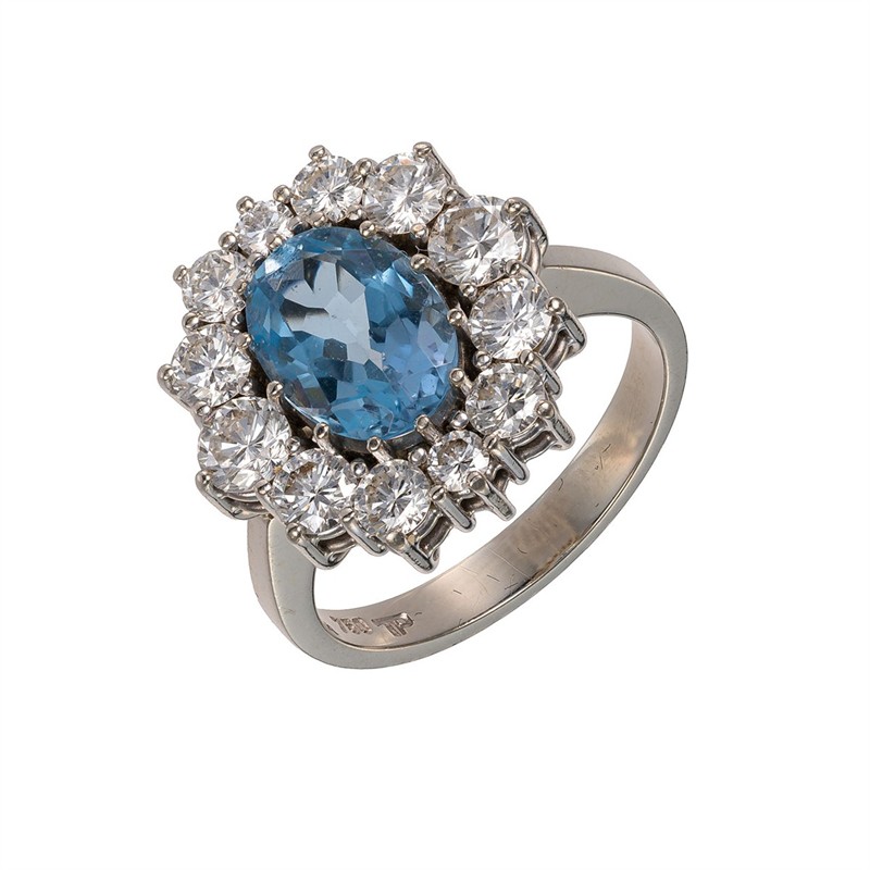 Zlatý prsten s berylem 2,10 ct a přírodními dia. 1,56 ct