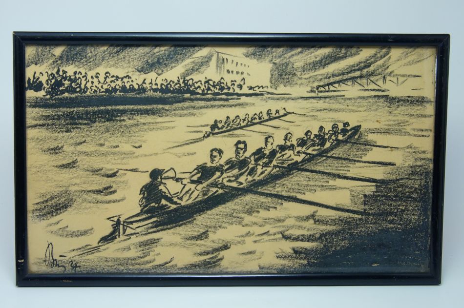 Josef BROŽ   Veslařské závody - Primátorky 1937, kresba uhlem