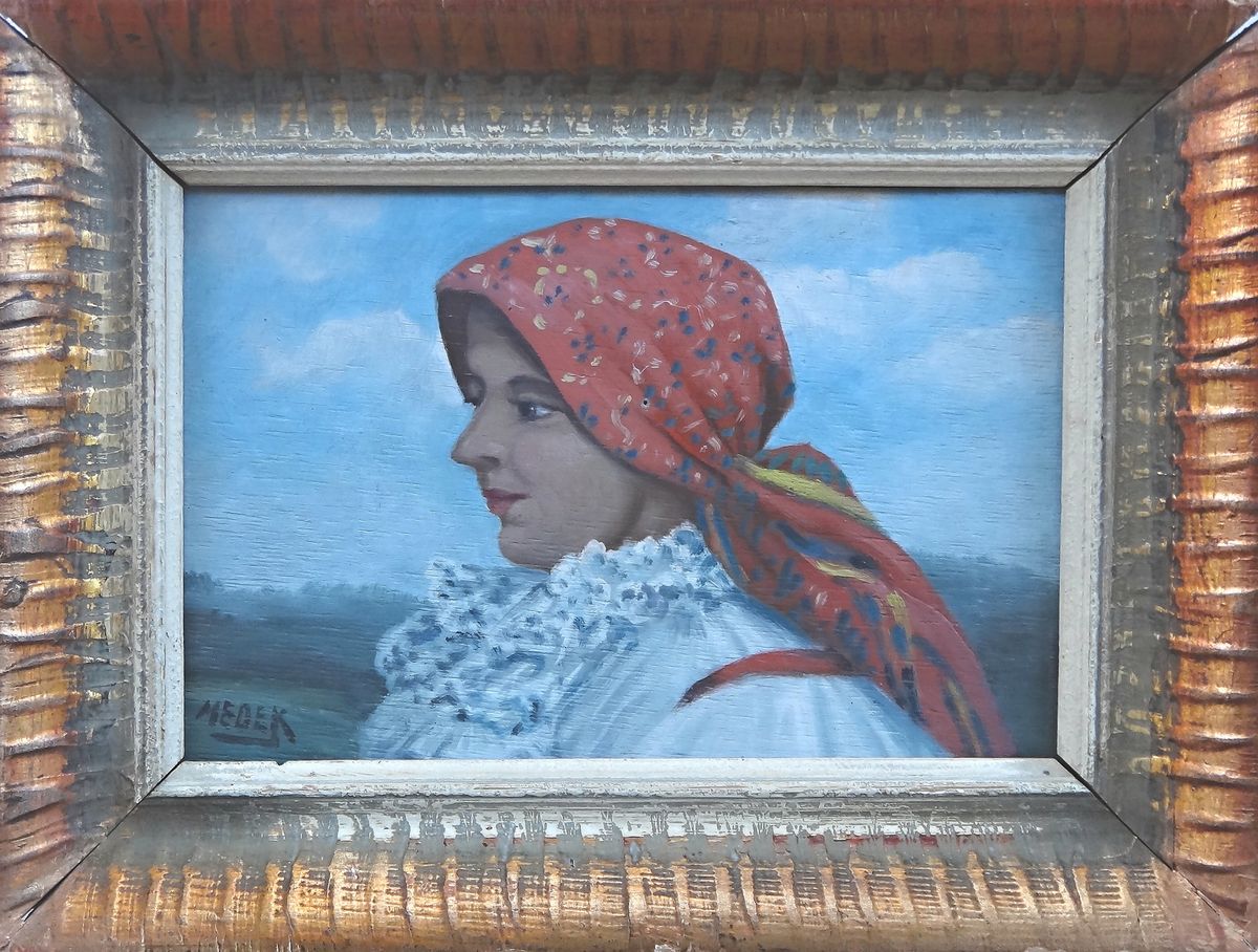 Medek - Portrét ženy v krojovém šátku