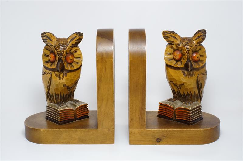 Velké masivní dřevěné knižní zarážky "SOVY"