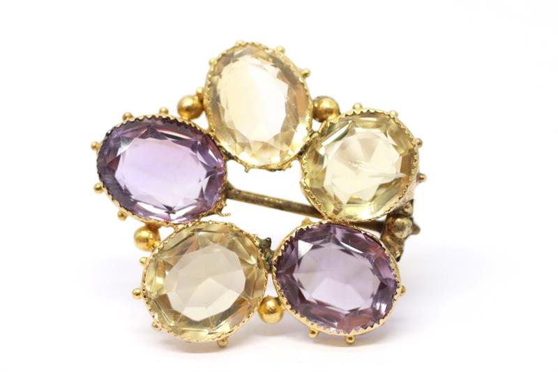 Zlatá brož s citríny a ametysty