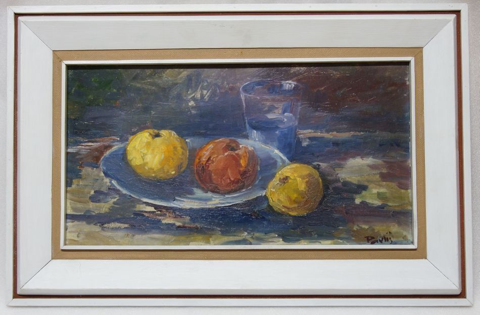 Zátiší Jablka se sklenicí - Jaroslav PAVLIŠ, olejomalba